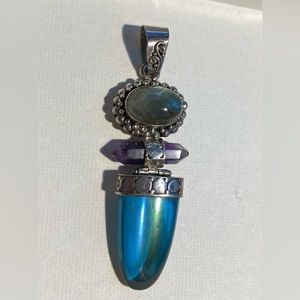 Sterling silver pendant set with amethyst & adventurine stones.